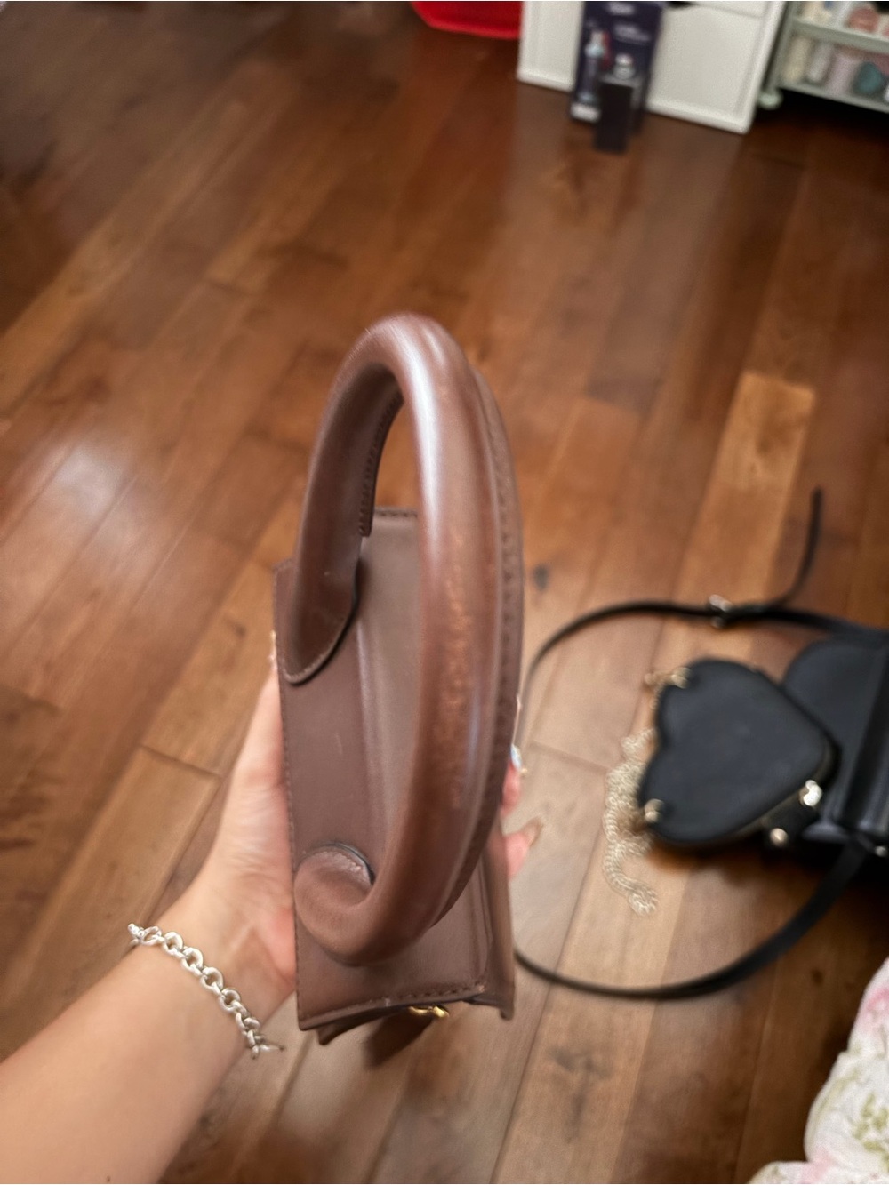 Jacquemus Brown Mini Leather Top-Handle Bag with Gold Logo - Picture 2 of 7